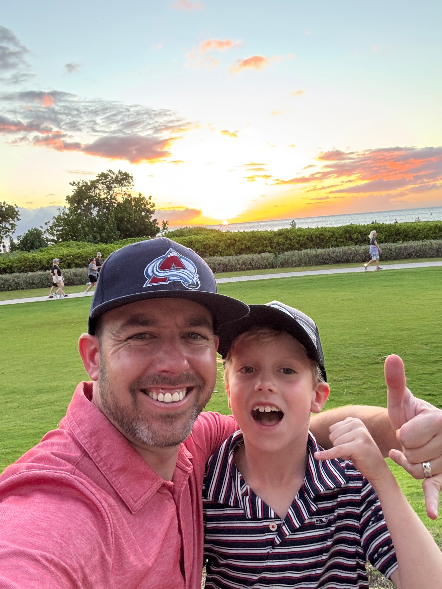 Nick and Hunter at sunset, oceanside